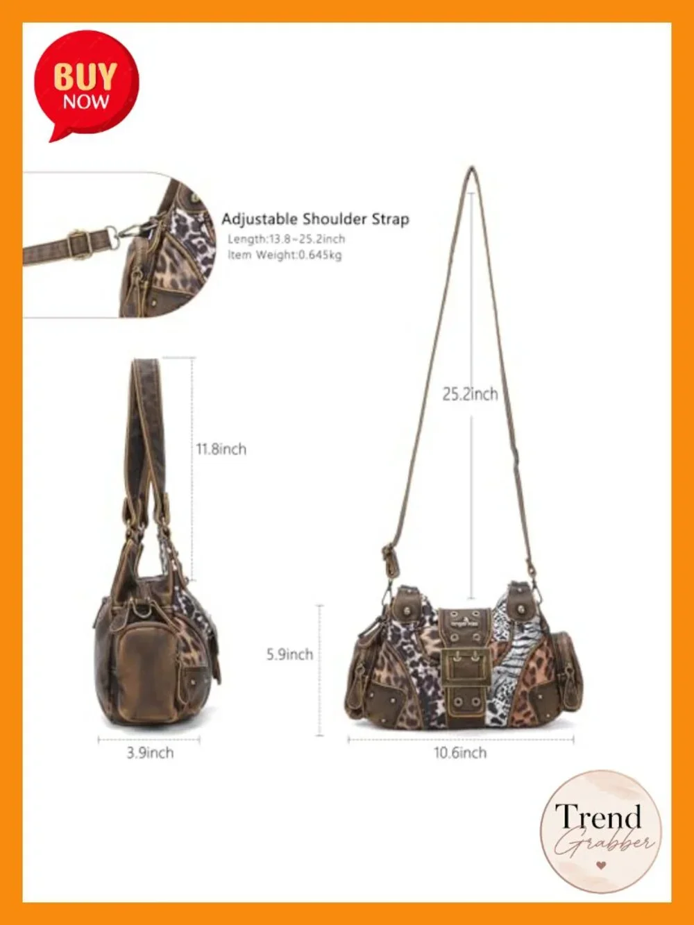 Vegan Leather Hobo Crossbody Shoulder Bag Multi-Pocket